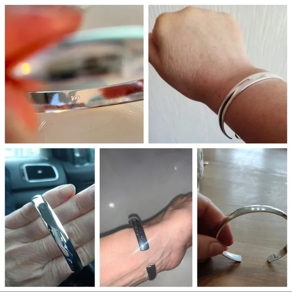 Sterling Silver plain flat open-mouth bangle - Picture 7 of 7